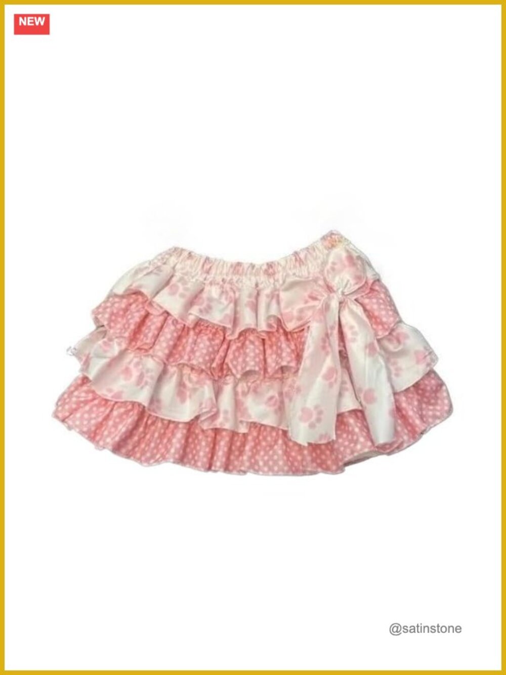 Y2K Lolita Cake Skirt Cat Paw Strawberry Print Chiffon Mini Tiered Ruffled
